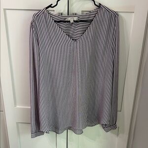 LOFT Navy & White Vertical Stripe V-Neck Blouse